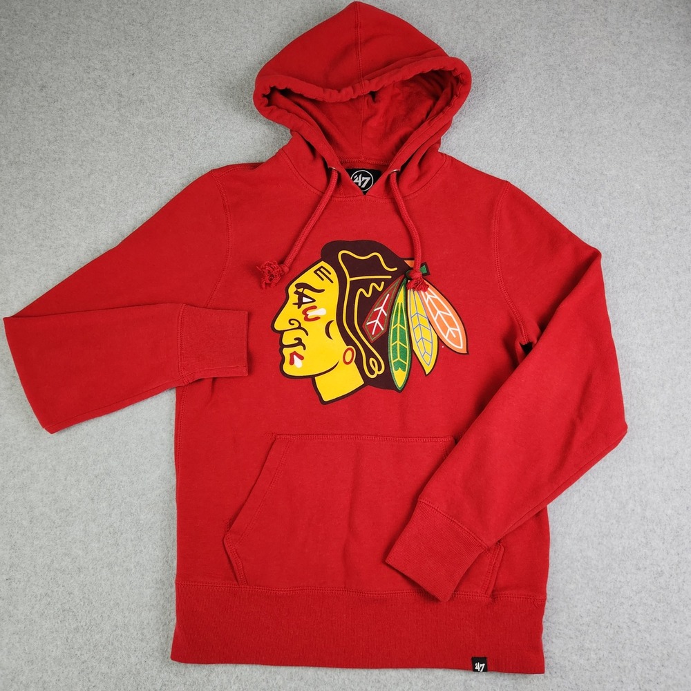 Chicago Blackhawks Hoodie Mens Small Red '47 Ice hockey Team‎ NHL Graphic Cotton